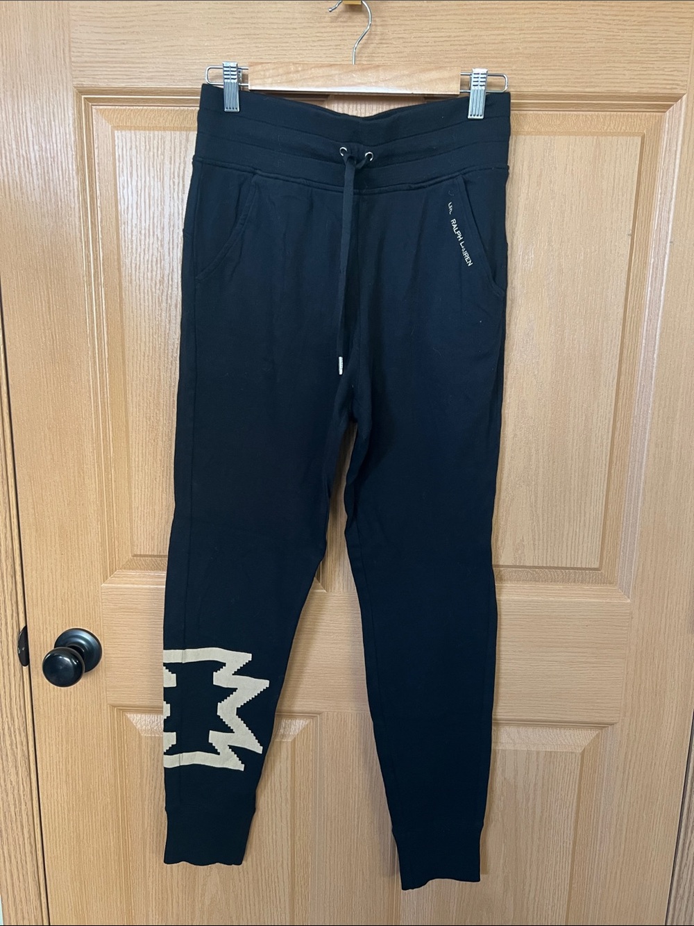 NWT Lauren Ralph Lauren Black Jogger Sweatpants w/Tan Graphic MSRP $99